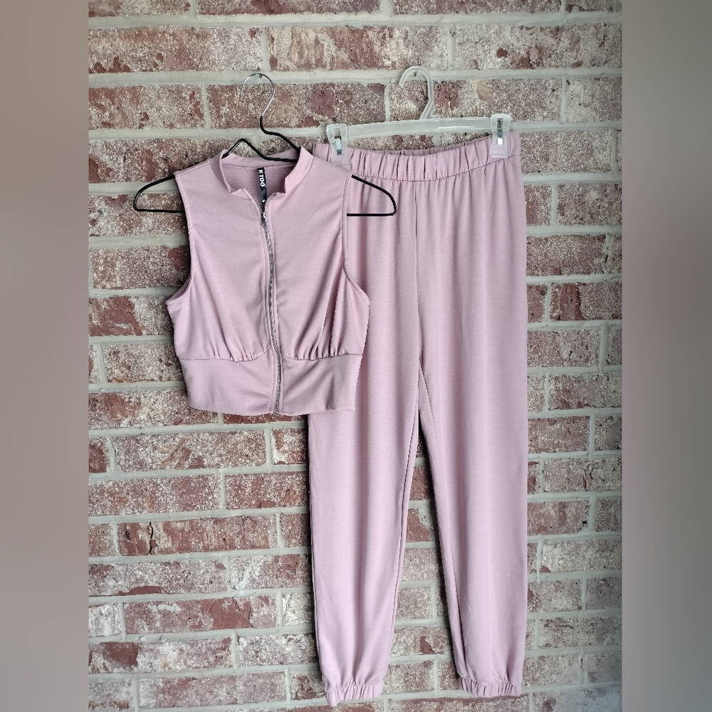 K Too Blush Crop Top Set w/ Joggers